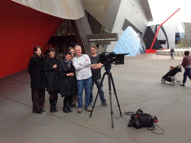 Fatima Killeen with NMA staff and film crew after filming at the National Museum of Australia